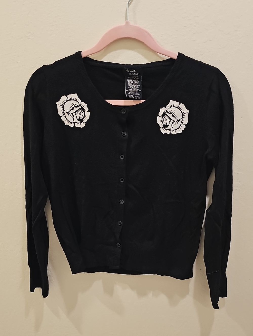 Black Floral Applique Cardigan Sweater - Unbranded